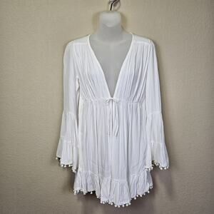 Lovers & Friends Cherry Robe Womens XS White Bridal Flare Fringe Honeymoon Beach